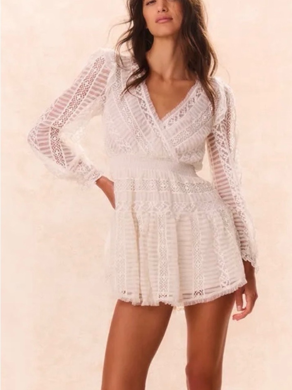 NWT LoveShackFancy Alonsa cream lace mini dress